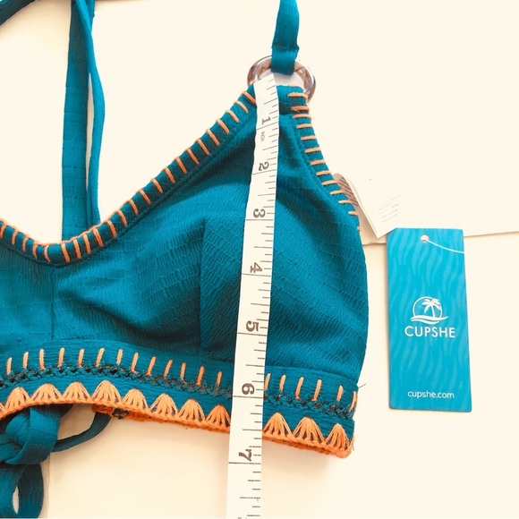 Cupshe Deep Lagoon Stitch Textured Bikini Top & High-Waisted Bottoms Set Size XS - Picture 8 of 13